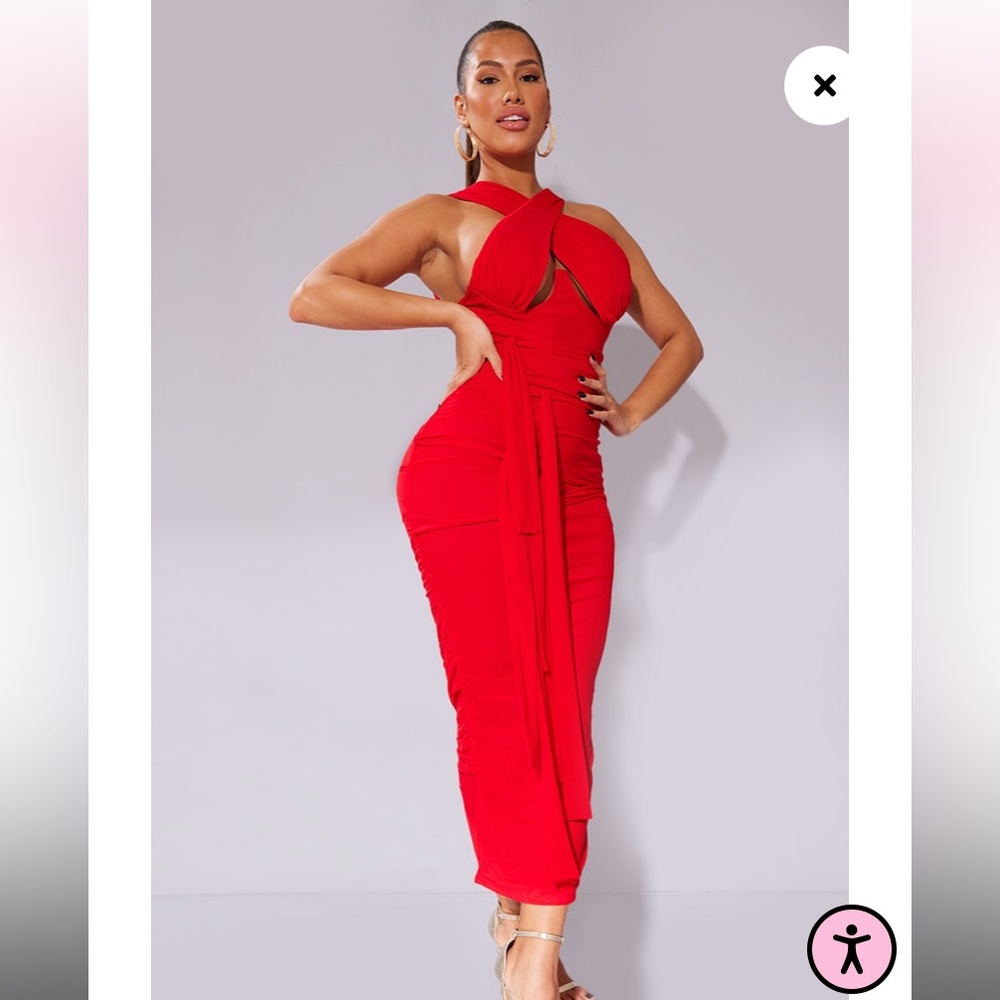 Red Criss cross halter dress